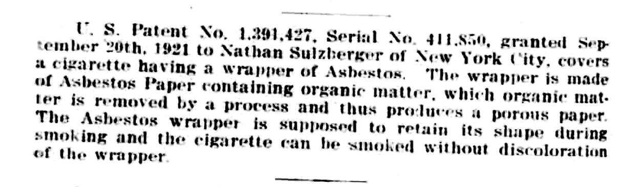 Asbestos Cigarette from 1921 October AsbestosMagazine