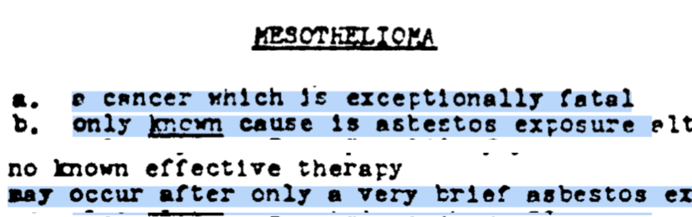 Meso detail AsbestosHealthLitigationTraining JM MedicalTab Mesothelioma