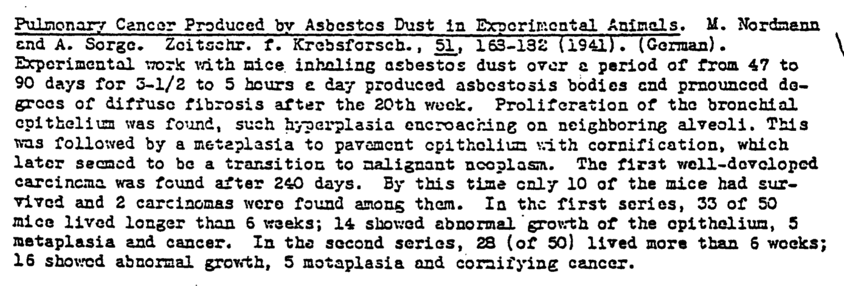 1941 Study Asbestos Causes Cancer Abstract
