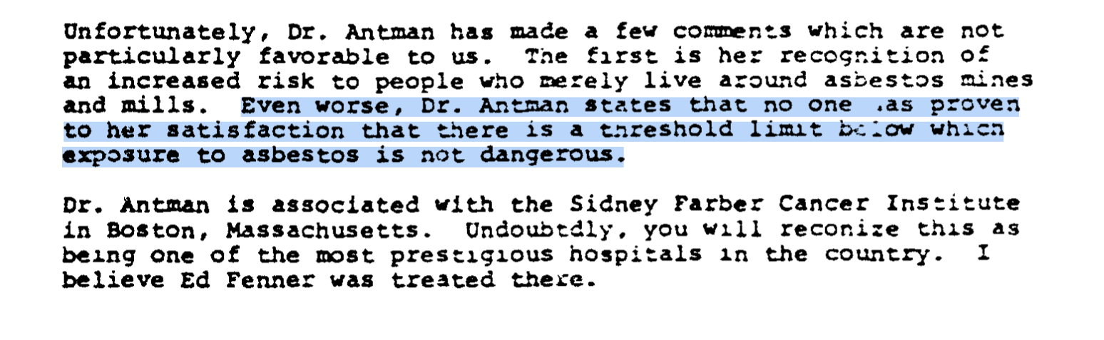 No safe level of exposure JM MedicalTab Mesothelioma NEJournalofMedicine. Jul1980